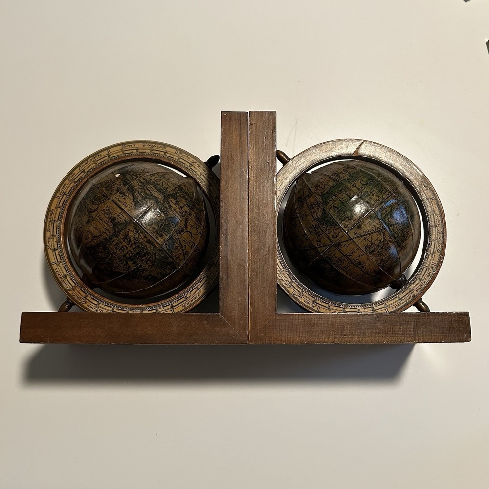 Vintage Old World Globe Book ends with Sea Monsters Made in Italy 60's